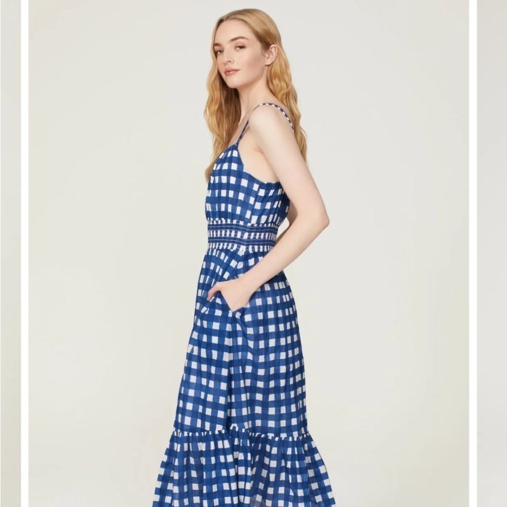 🇺🇸💙Cleobella Blue & White Gingham Midi Dress Size Small🇺🇸💙